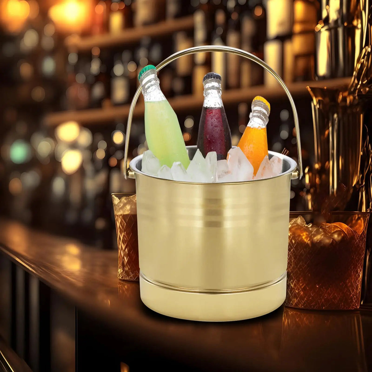 Ice Bucket with Handle Beer Drinks Ice Tub for Buffet BBQ Family Gatherings Quake Aureate
