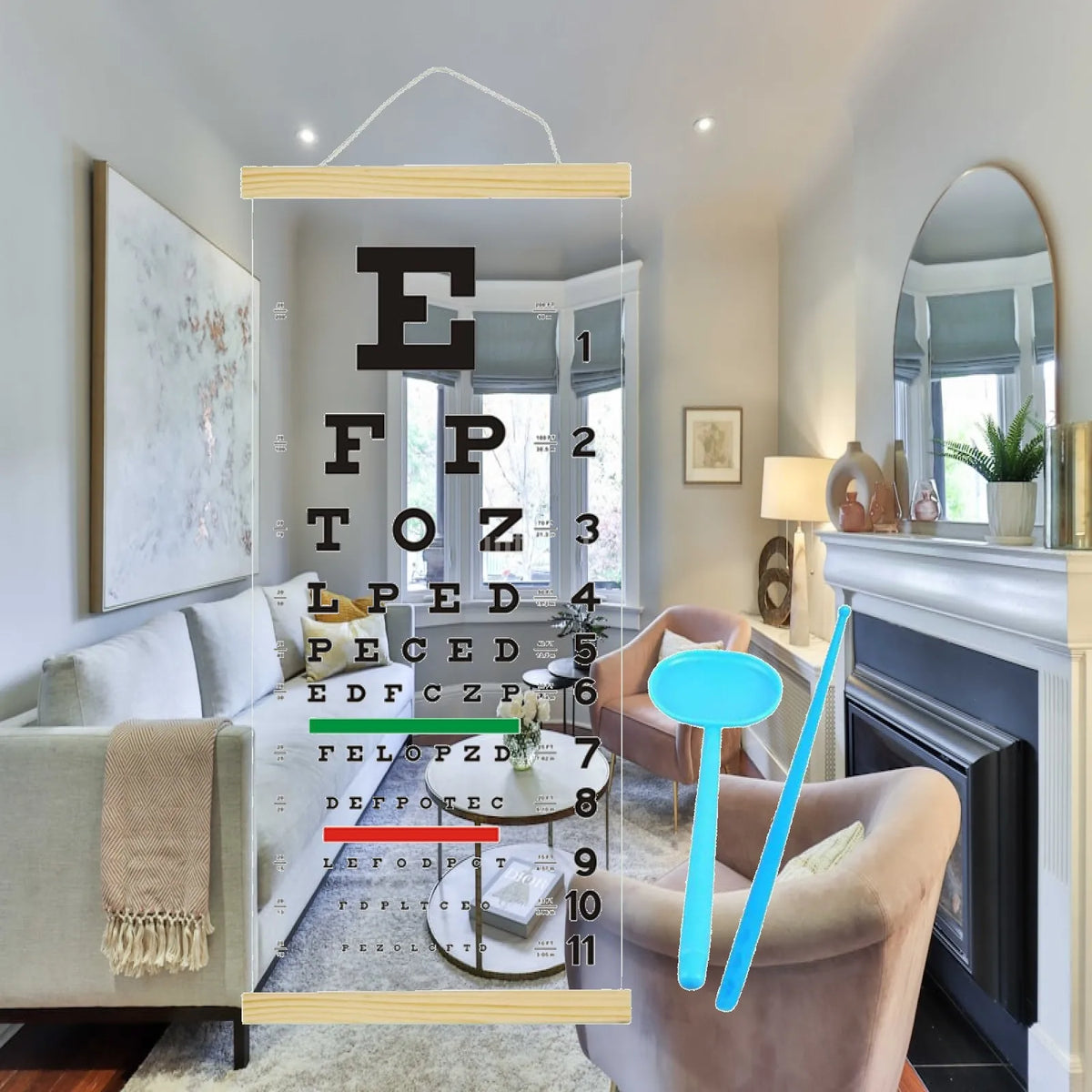 Eye Chart Eye Test Wall Chart with Hand Pointer with Occluder for Exam Home School Quake BluePointer