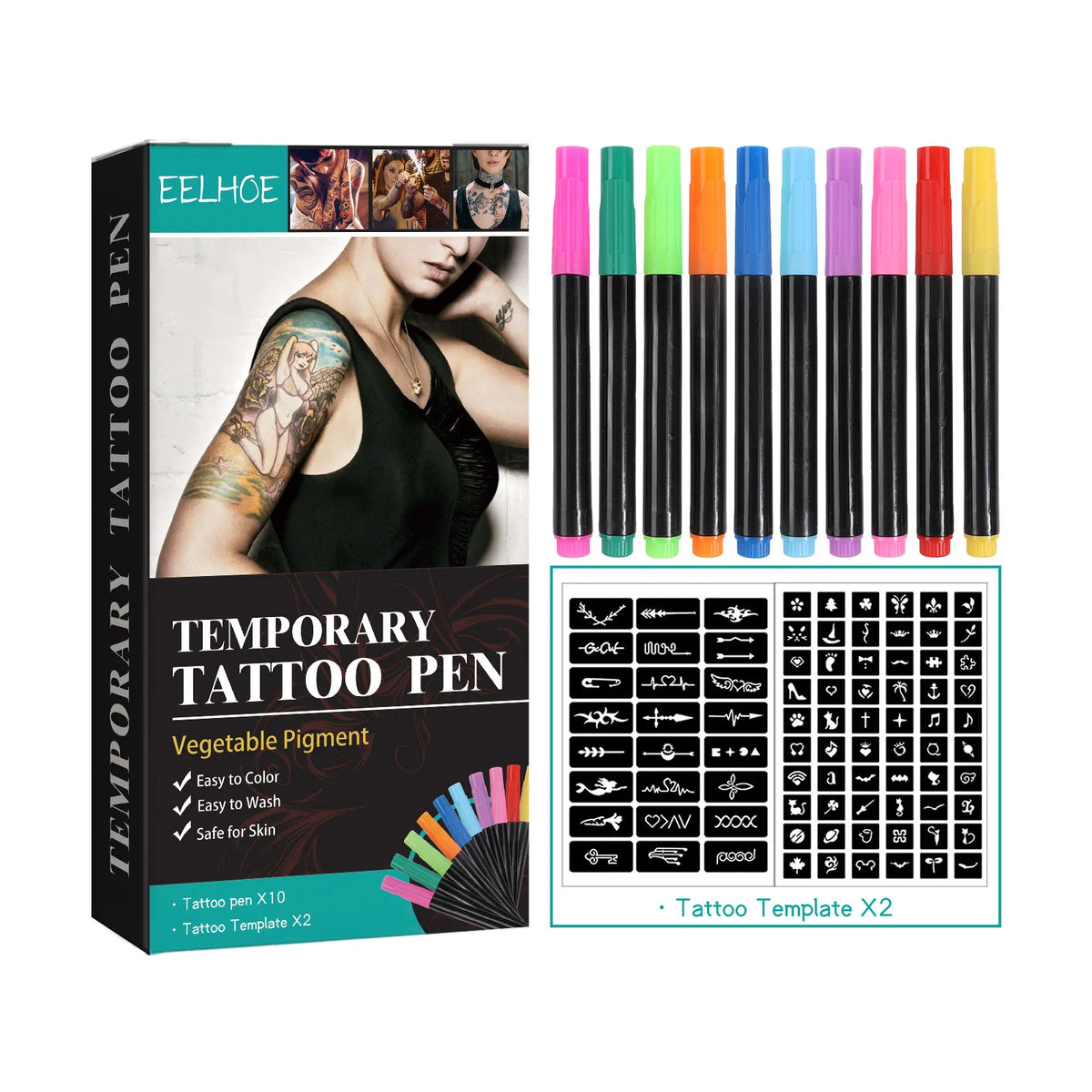 Temporary Skin Tattoo Pen Set with 10 Colors,Allowing for Bold And Fine Lines on The Body Face arms,Long-Lasting DIY Colors Quake a set