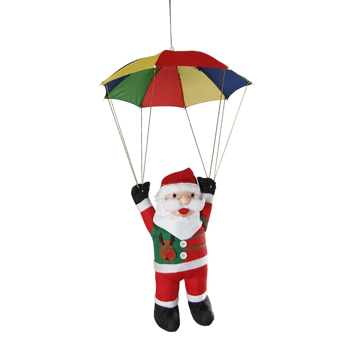 Parachute Santa Claus Hanging Decoration 52cm Umbrella for Fence, Porch Xmas Toys Gift Versatile 43.3inch Long Quake