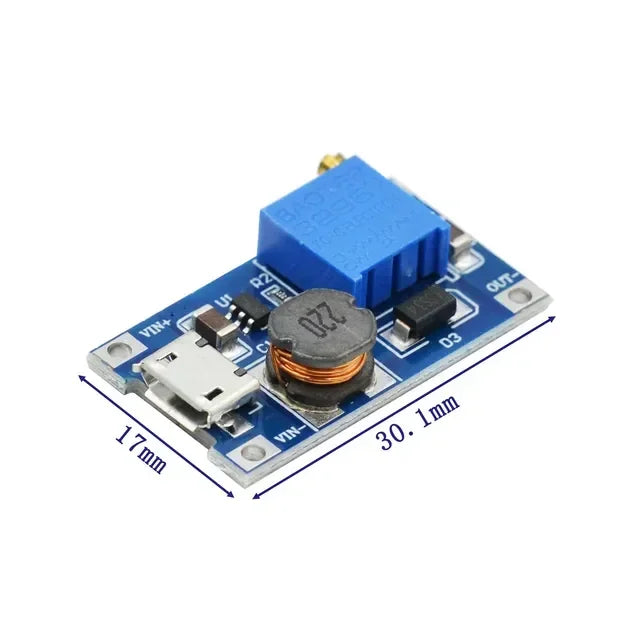 MT3608 DC-DC Adjustable Boost Module 2A Boost Plate Step Up Module with MICRO USB 2V-24V to 5V 9V 12V 28V Quake 2A MICRO