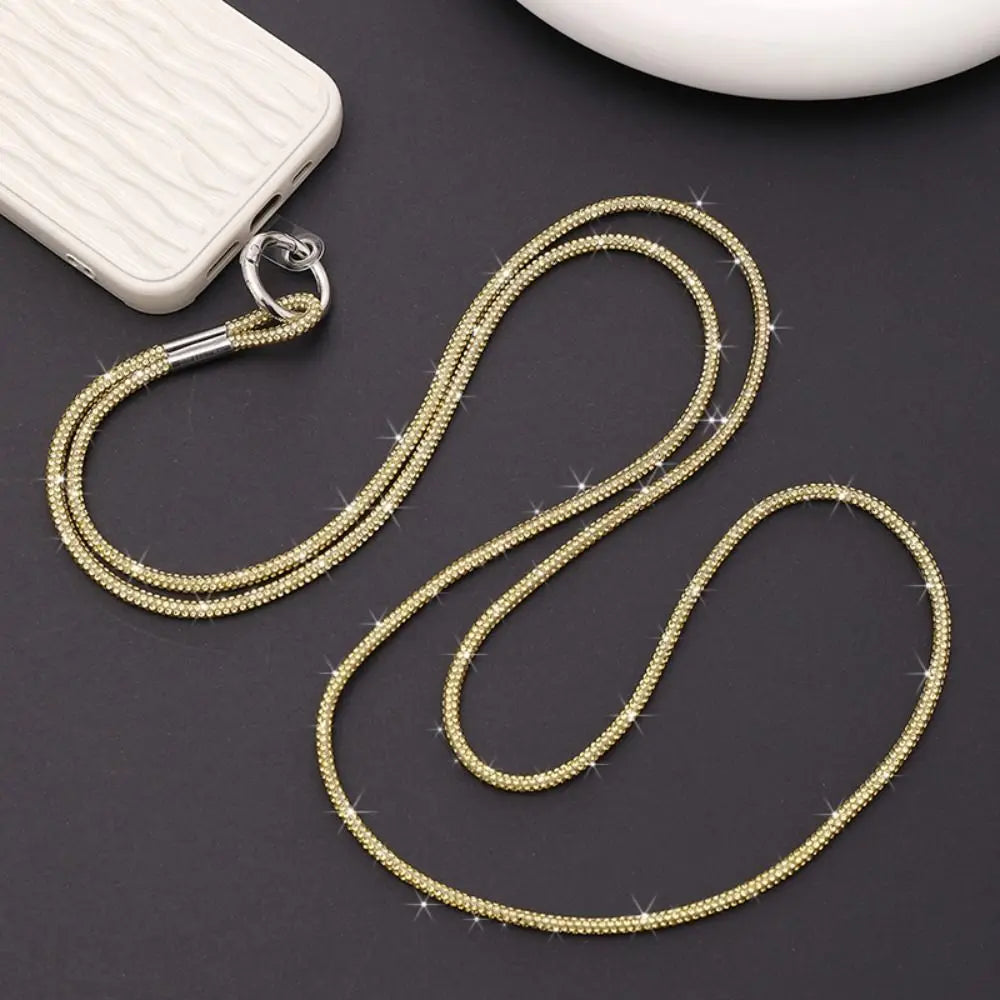 Luxury Rhinestone Phone Lanyard Glitter Crystal Phone Anti-Loss Rope Hanging Ornaments Strap Keychain Bling Bling Hanging Cord Quake yellow