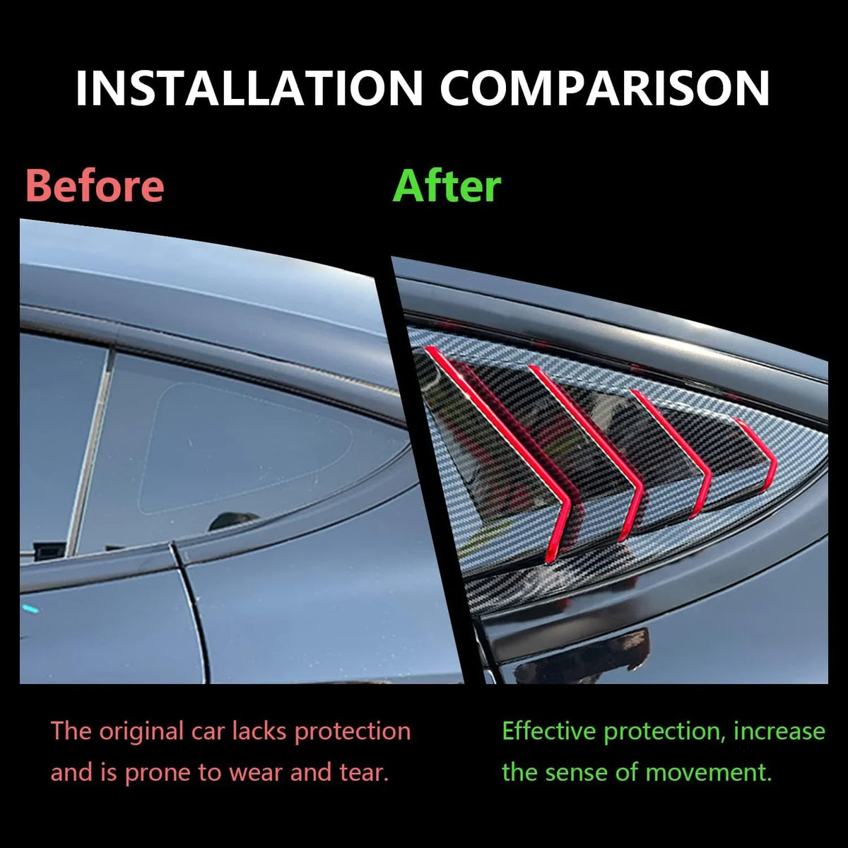 For Tesla Model 3 2017-2023 Car Rear Louver Window Side Shutter Cover Trim Sticker Vent Scoop ABS Carbon Fiber Red Accessories Quake