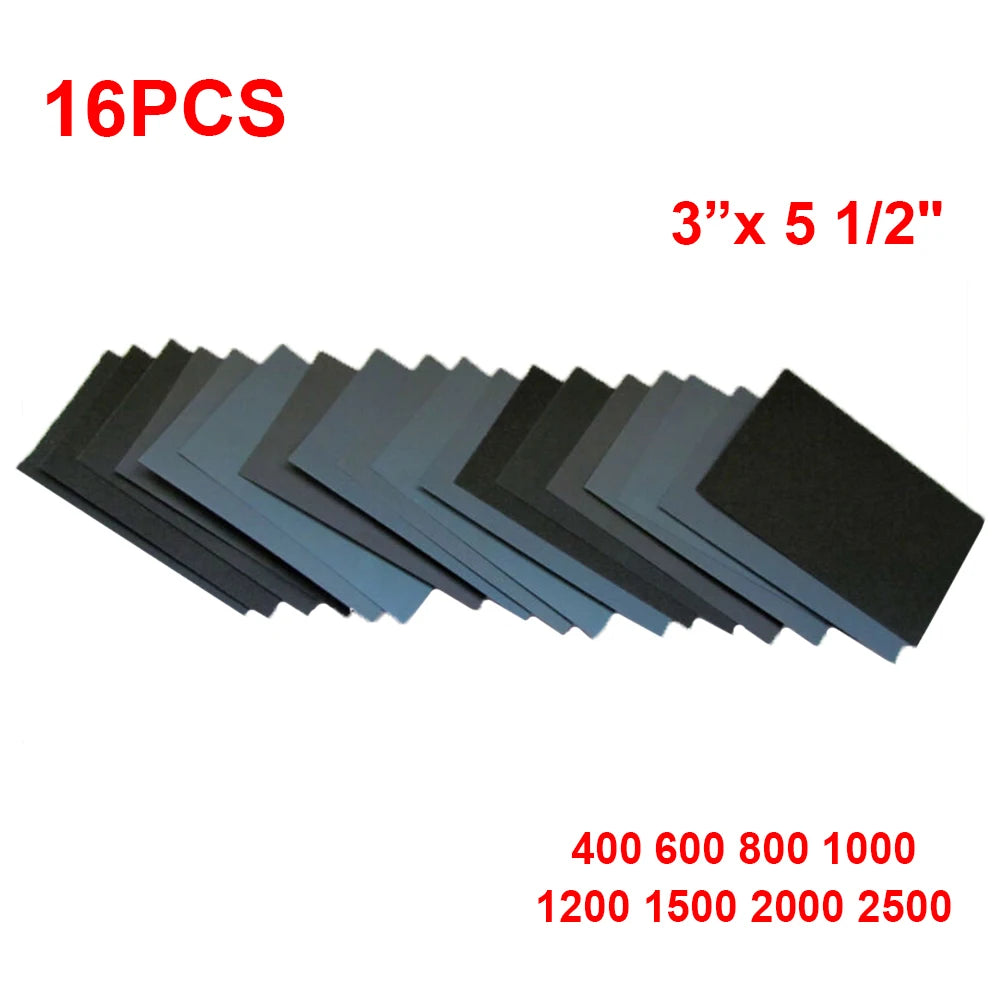 Sandpaper 400 600 800 1000 1200 1500 Grit Wet/Dry 1/2inches 16 Pieces For Polishing Car Wash Maintenance Paint Care Quake A