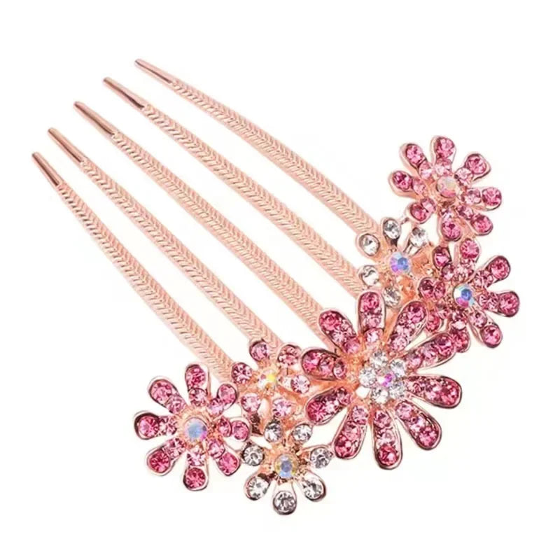 Women Crystal Hair Braiding Clip Elegant Vintage Hairpin Girls Elegant Rhinestone Hair Accessories Crystal Hairpins Barrettes Quake rose