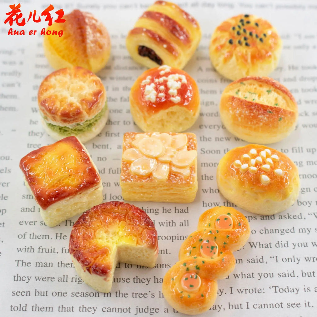 20Pcs Miniature Sweet Bread Flatback Resin Cabochon Scrapbooking For Phone Decoration Jewelry Crafts DIY Dollhouse Accessories Quake