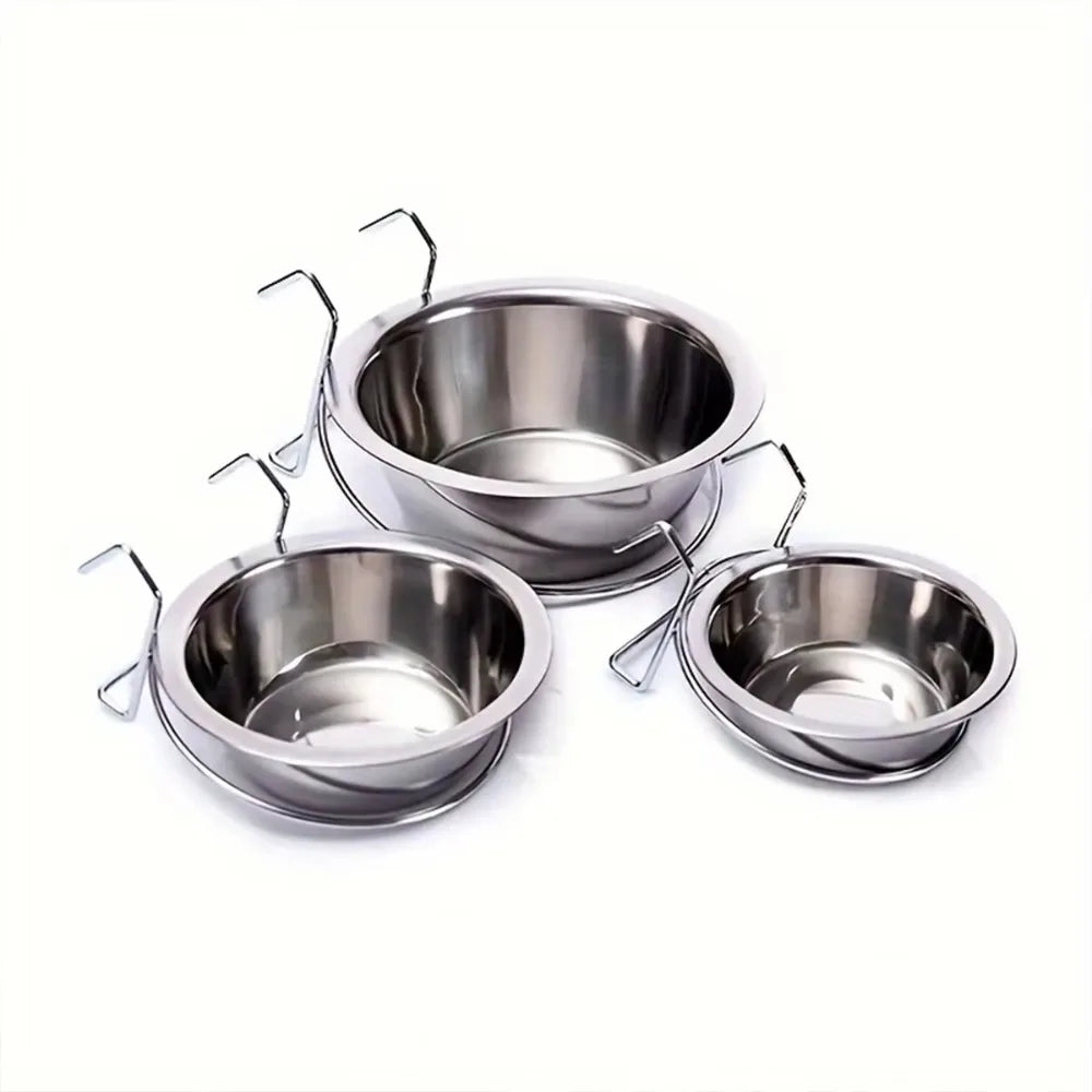 Durable Stainless Steel Hang-on Pet Bowl Big Capacity Stationary Dog Bowl Pet Feeding Tool Travel Quake