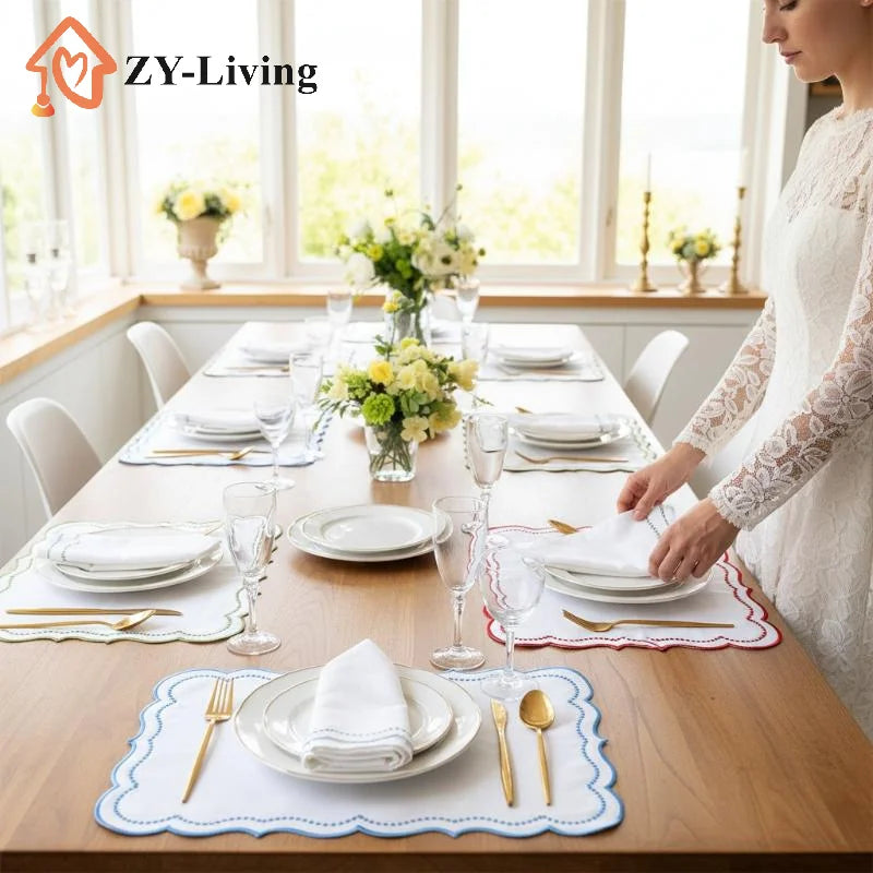 1Pcs Embroidered Placemat Polyester Cotton Table Decoration Mat , 45x32cm Quake