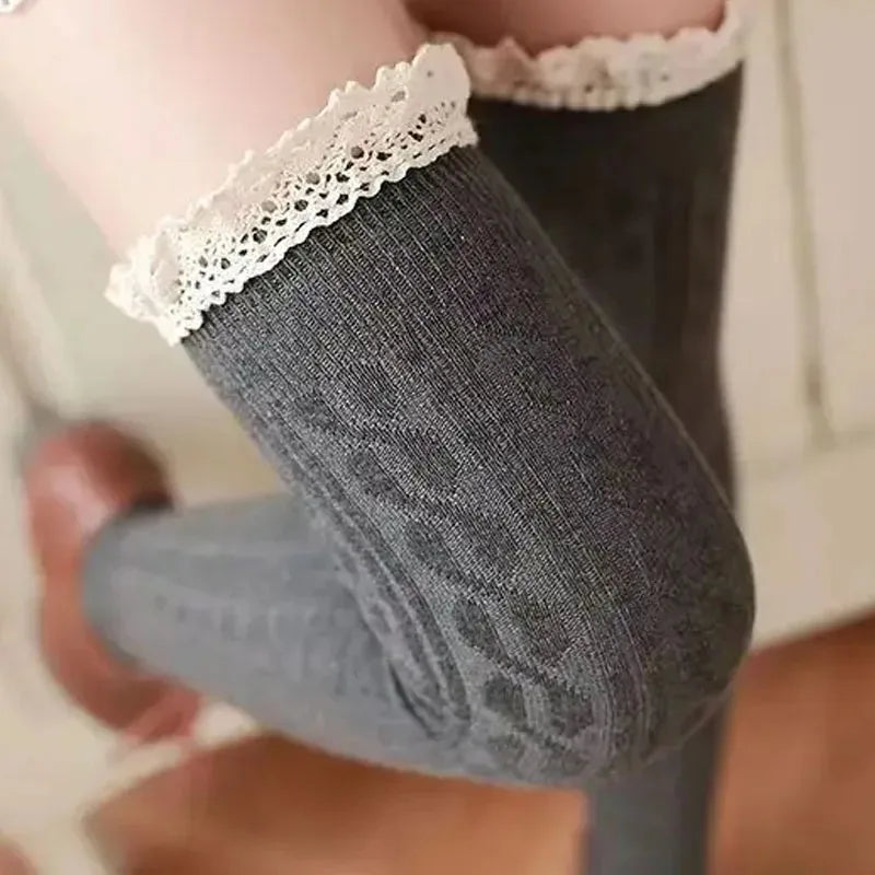 Japanese Sweet Lace Cording Socks Over Knee Thigh Retro Fried Dough Twists Lolita Wears Small Boots Socks Female Quake
