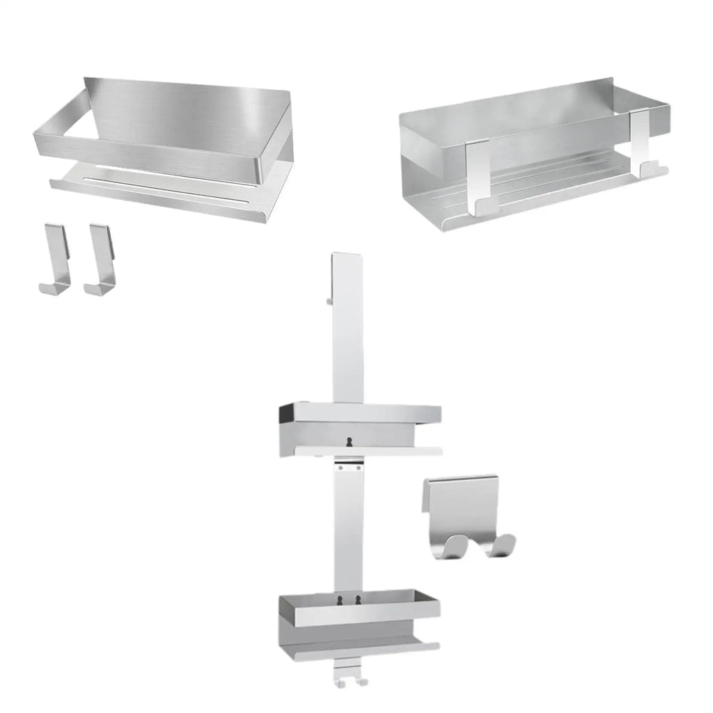 Bathroom Storage Rack with 2 Hooks Smooth Punch Free Rustproof Space Saving Multipurpose for Lavatory Bathroom Hotel Home Use Quake