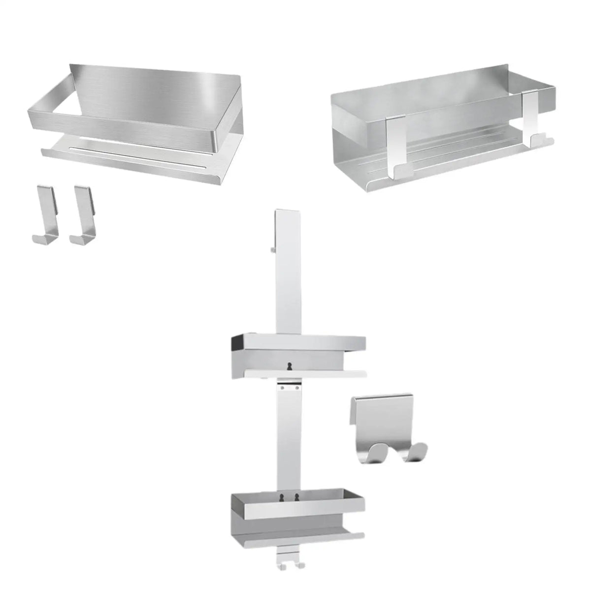 Bathroom Storage Rack with 2 Hooks Smooth Punch Free Rustproof Space Saving Multipurpose for Lavatory Bathroom Hotel Home Use Quake