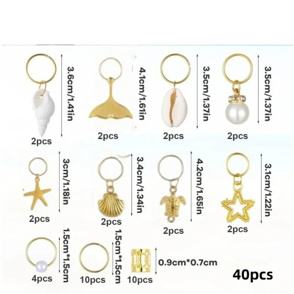40pcs Wig Dreadlocks Pendant Zinc Alloy Braided Hair Ring Star Small Pendant Hair Ornament DIY Jewelry Accessories Quake