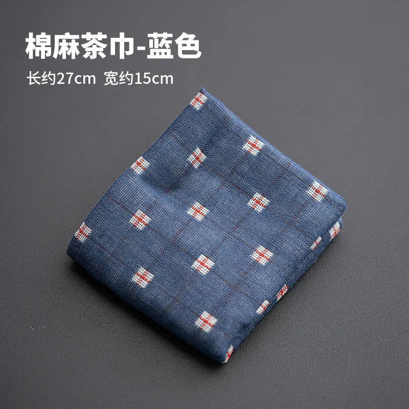 Japanese Handmade Cotton Linen Absorbent Tea Towel Tea Mat Tea Cloth Tea Tablecloth Zen Tea Table Cloth Quake Tea Towel - Blue
