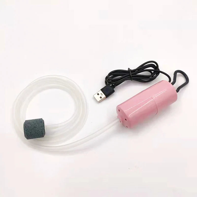 Portable USB Aquarium Air Pump:Mini Oxygenator for Fish Tanks and Aquatic Accessories Quake Pink