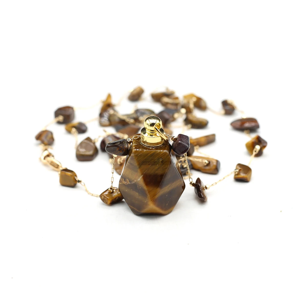 Perfume Bottle Necklace Natural Stone Tiger Eye Perfume Bottle Pendant For Women Christmas Halloween Gift Chain 80cm Quake