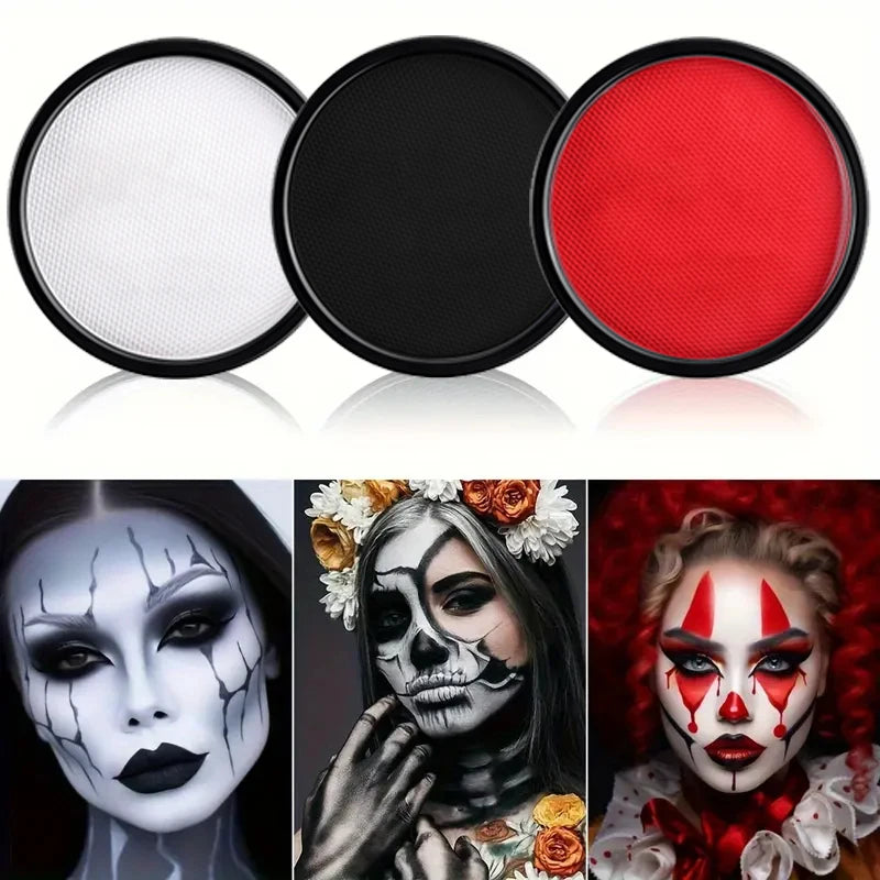 30G Water Monochromatic Face Body Painting Palette Halloween Festive Washable Face and Body Paint Makeup Costume Body Partie Quake 3 pcs A Set