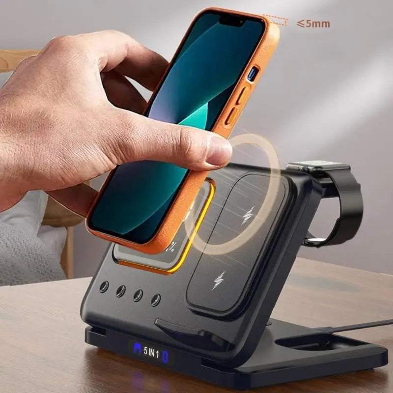 5 In 1 Wireless Charging Station With LED Clock And Night Light Suitable For Bedside Office Desk Convenient Phone Stand K1KF Quake