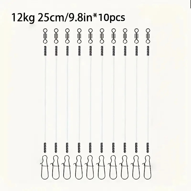 10pcs Heavy-Duty Fluorocarbon Fishing Leader Line with Swivel Clips - Low-Vis Anti-Bite Wire Leaders for Saltwater & Freshwater, Quake 12kg10pcs