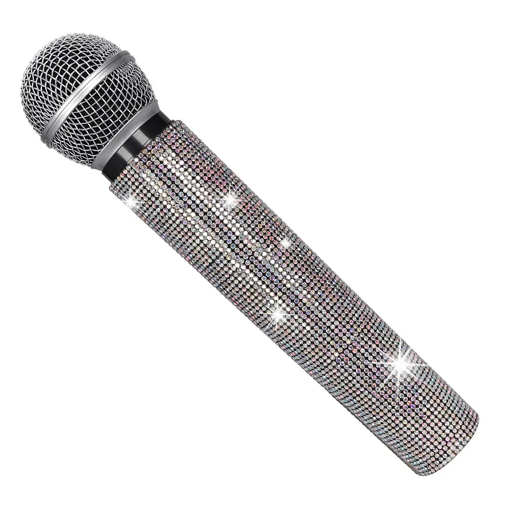 Rhinestone Simulation Microphone Props Colorful Plastic Fake Mic Decoration Ornaments For Home Bar Party Photography Cosplay Quake colofrul AB
