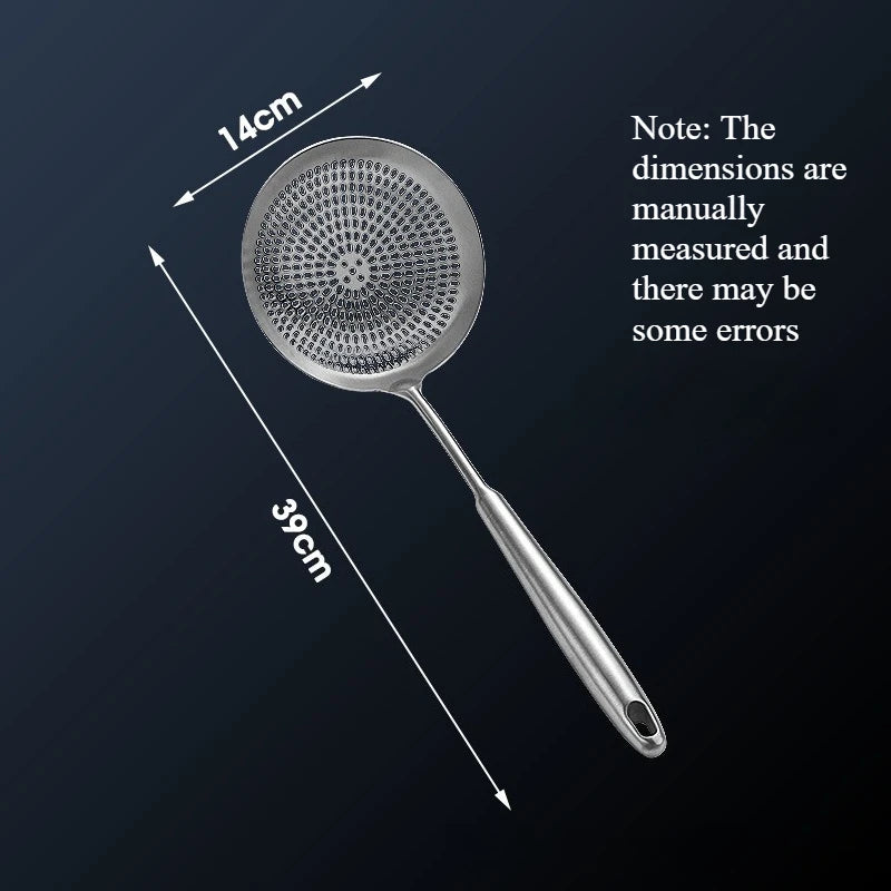 Stainless Steel Large Skimmer Spoon Long Handle Kitchen Strainer for Hot Pot Frying Dumplings Noodles Multi‑size Optional Quake S