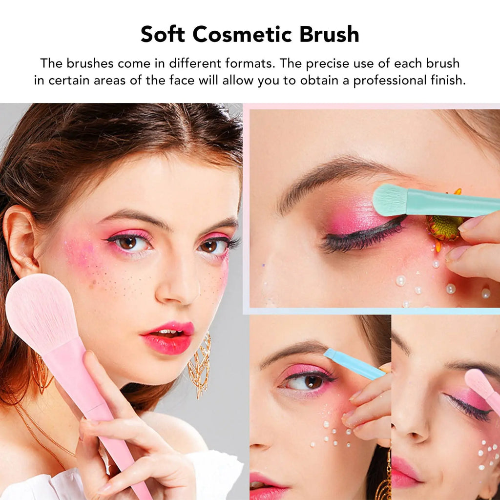 17pcs Soft Candy Colored Makeup Brush Set for Application During Parties, Dates, Outdoor Events - Loose Powder, Painting, Detail Quake