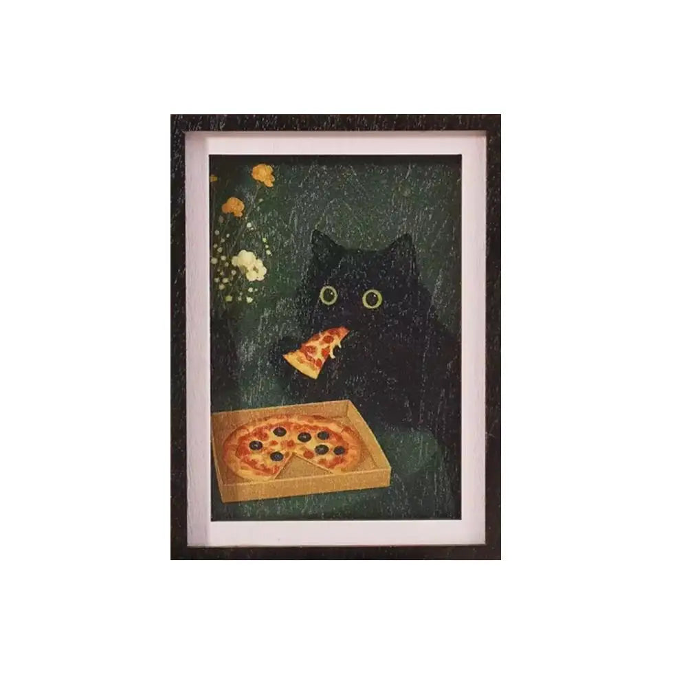 Cute Vintage Black Cat Fridge Magnet Wooden Mini Photo Frame Aesthetic Kitchen Room Decor Gift for Cat Lovers Quake A