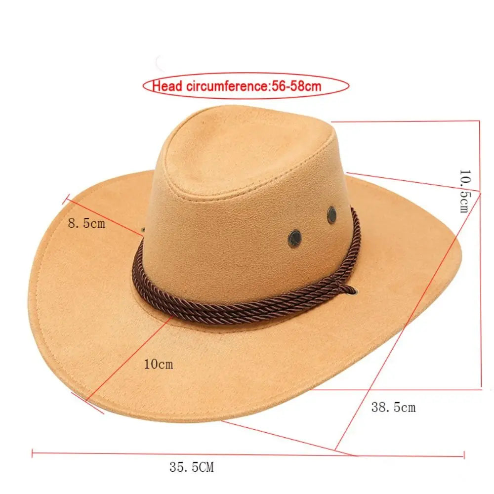 Unisex Artificial Suede Beach Cowboy Hat Wide Brim Sun Protection Party Cosplay Hat Breathable Solid Color Sun Sunscreen Cap Quake