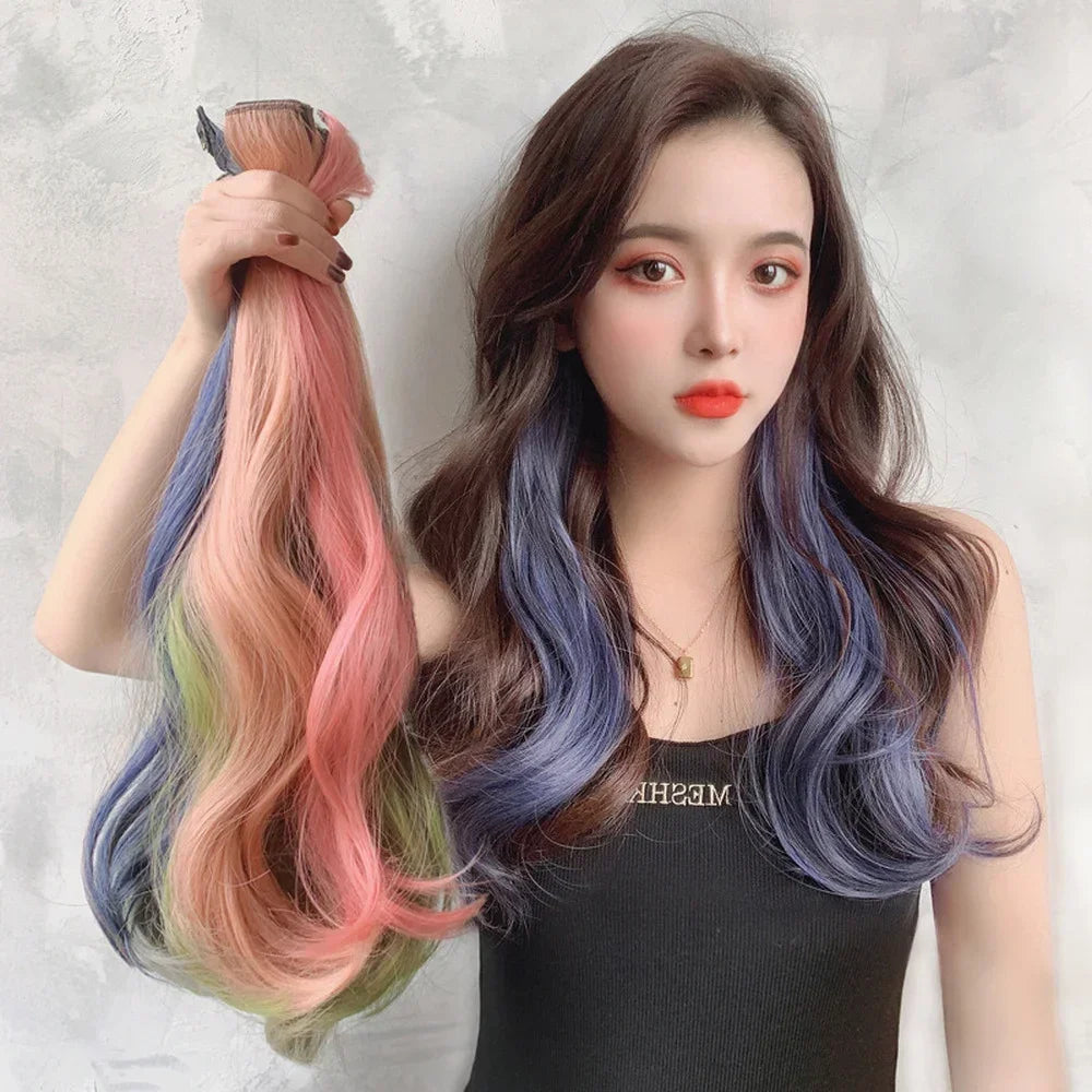 55cm Synthetic Hairclip in Curly Hair Extension Colored Curling Hairclip Hair Piece Invisible Hair Style Extension False Piece Quake