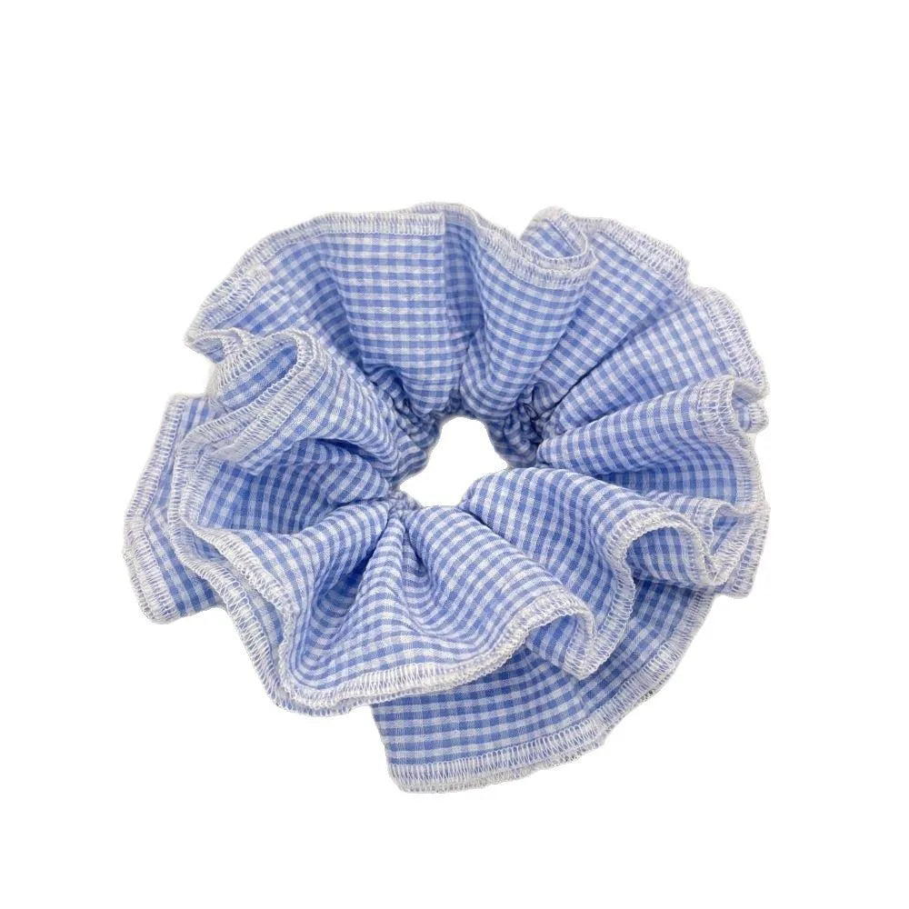 Blue Plaid Hair Scrunchies Korean Fashion Sweet Girls Ruffles Plaid Large Hair Ties Ropes Women Sweet Versatile Rubber Bands New Quake
