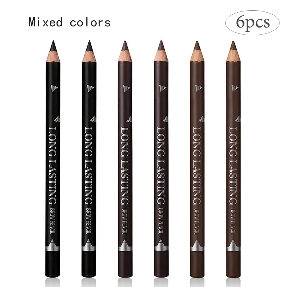 6/12Pcs Eye Brow Pencil Waterproof Professional Women Eye Makeup Pen Easy Color Natural Black Brown Cosmetic Beauty Eyebrow Tool Quake 6pc-Mixed