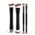 4pcs Basic Makeup Brushes Set With Box Dual-ended Foundations Powder Blush Details for Eyeshadow Brushes Beginner Travel Quake Black Beige