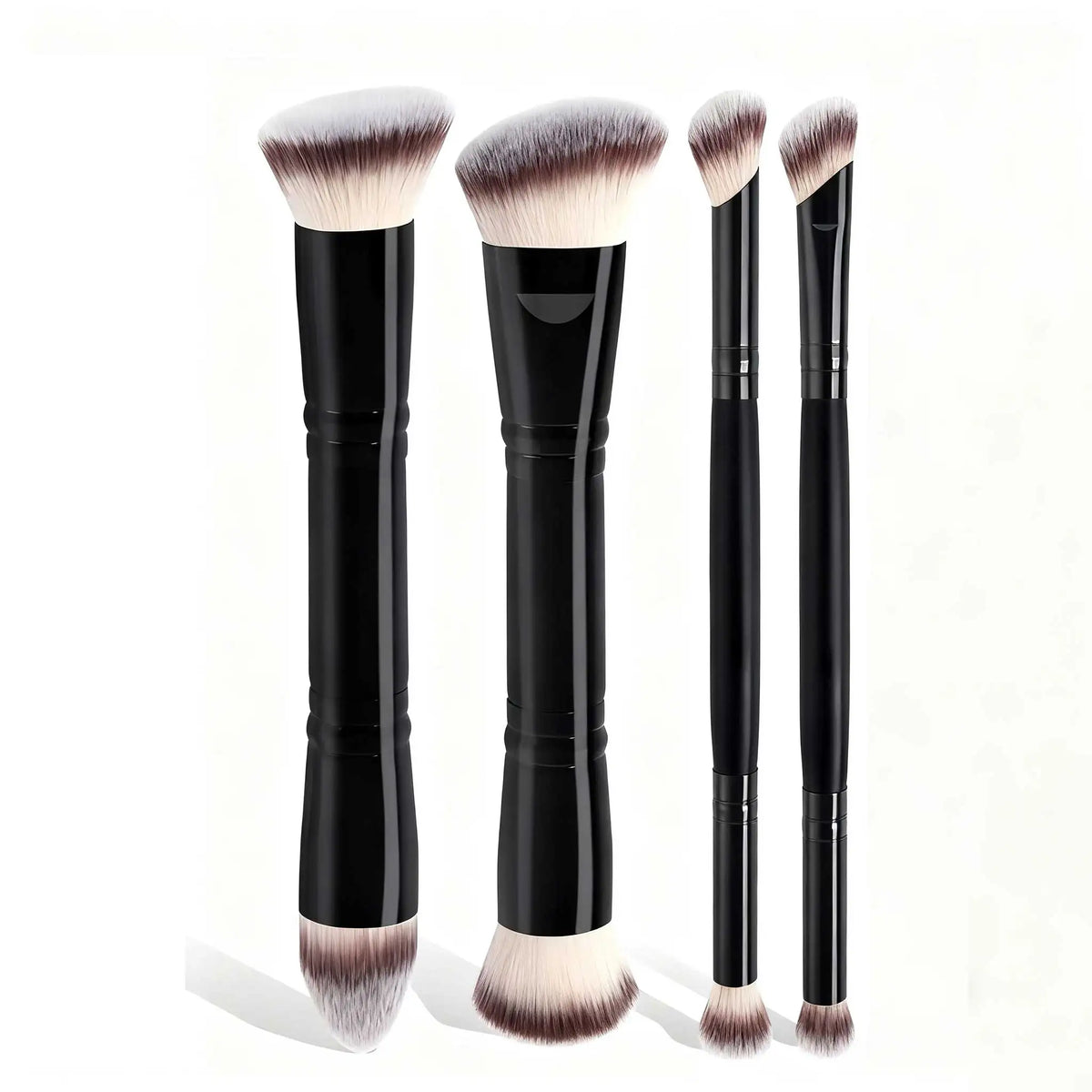 4pcs Basic Makeup Brushes Set With Box Dual-ended Foundations Powder Blush Details for Eyeshadow Brushes Beginner Travel Quake Black Beige