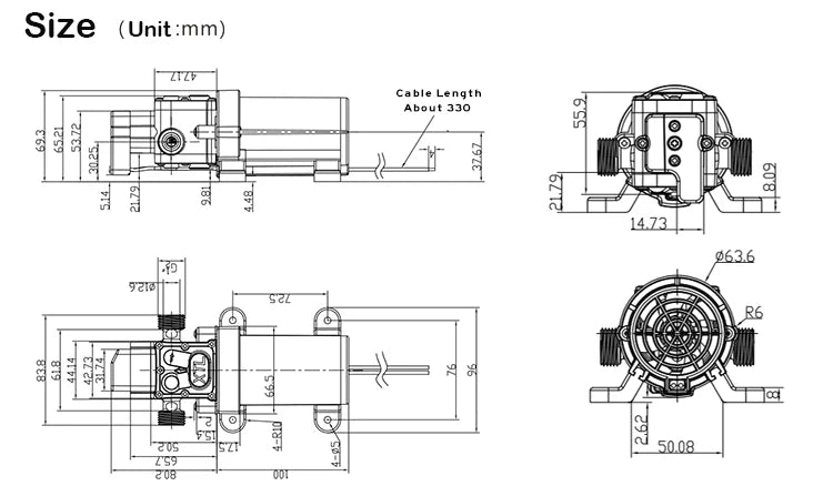 L0742YD-24-100F 24V 100W High-temperature Resistant Small Water Pump Self-priming Pump Booster Micro Electric Diaphragm Pump Quake