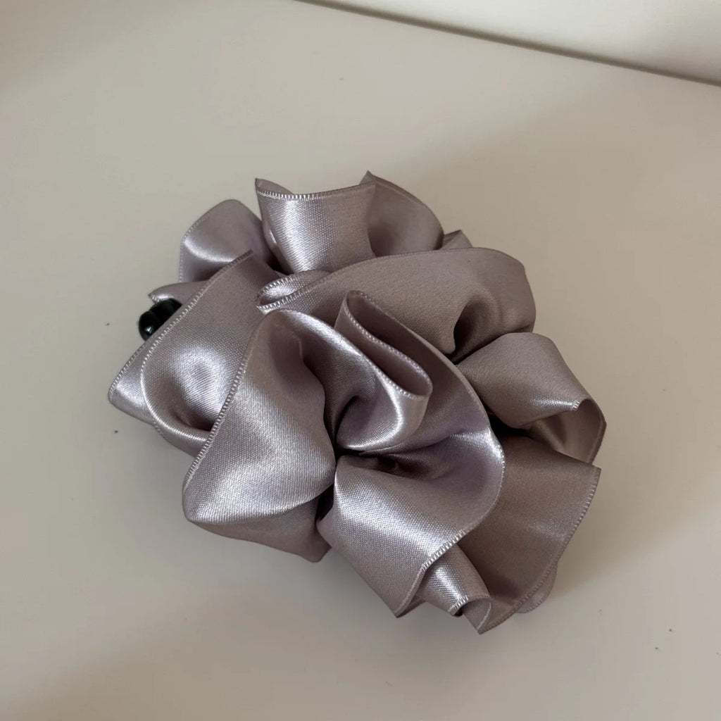 Korean Satin Flower Banana Clip Fashion Elegant Ponytail Clip for Women Girls Back Head Ponytail Hairpin Female Hair Accessories Quake gray