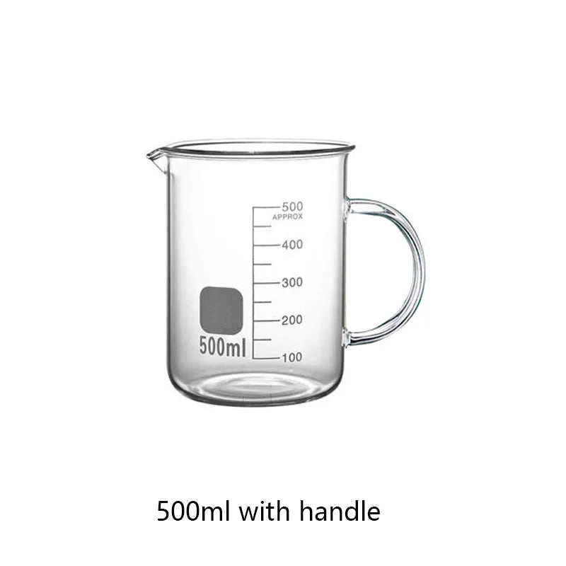 YWDL 500/1000ml High Borosilicate Glass Measuring Cup With/No Handle Heat-resistant Laboratory Beaker Kitchen Measuring Tools Quake 500ml handle 500-1000ml