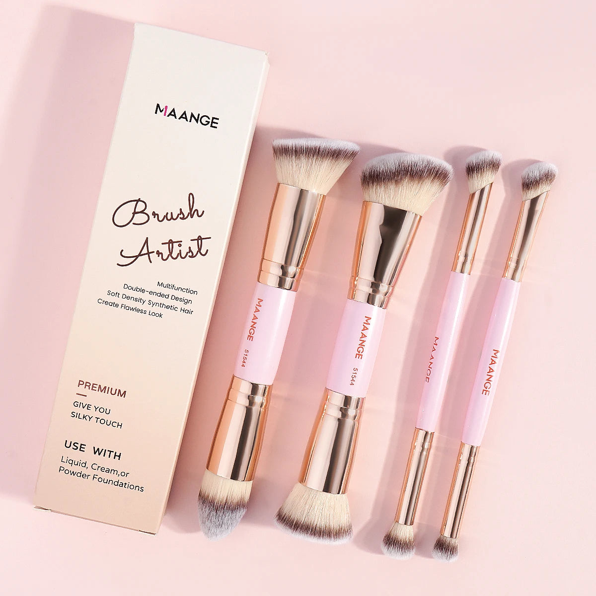 MAANGE 4pcs Basic Makeup Brushes Set With Box Dual-ended Foundations Powder Blush Details for Eyeshadow Brushes Beginner Travel Quake