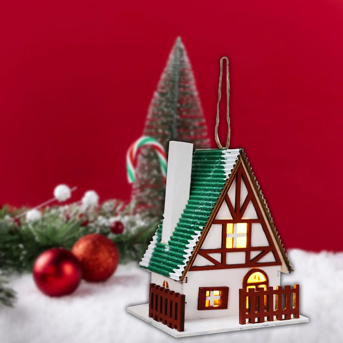Mini Christmas Village House Wood LED Lighted Kids Toy Christmas Decorations for Bedroom Table Xmas Party Decor Home Decoration Quake StyleD