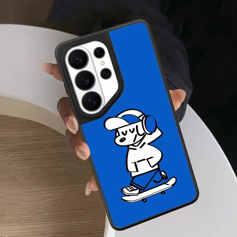 Blue Background New York Dog Mirror Surface Magnetic Phone Cover for Samsung Galaxy S23 S24 S25 S26 Ultra S26+ Plus Case Quake