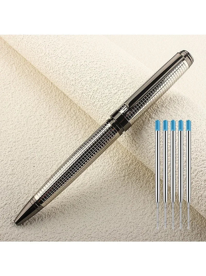 Metal Pen Stainless Steel Material Rotate Gel Pens Ink Blue Writing Ballpoint Pen Point 0.7mm for School Office Stationery Quake 701-1 (NOT BOX)