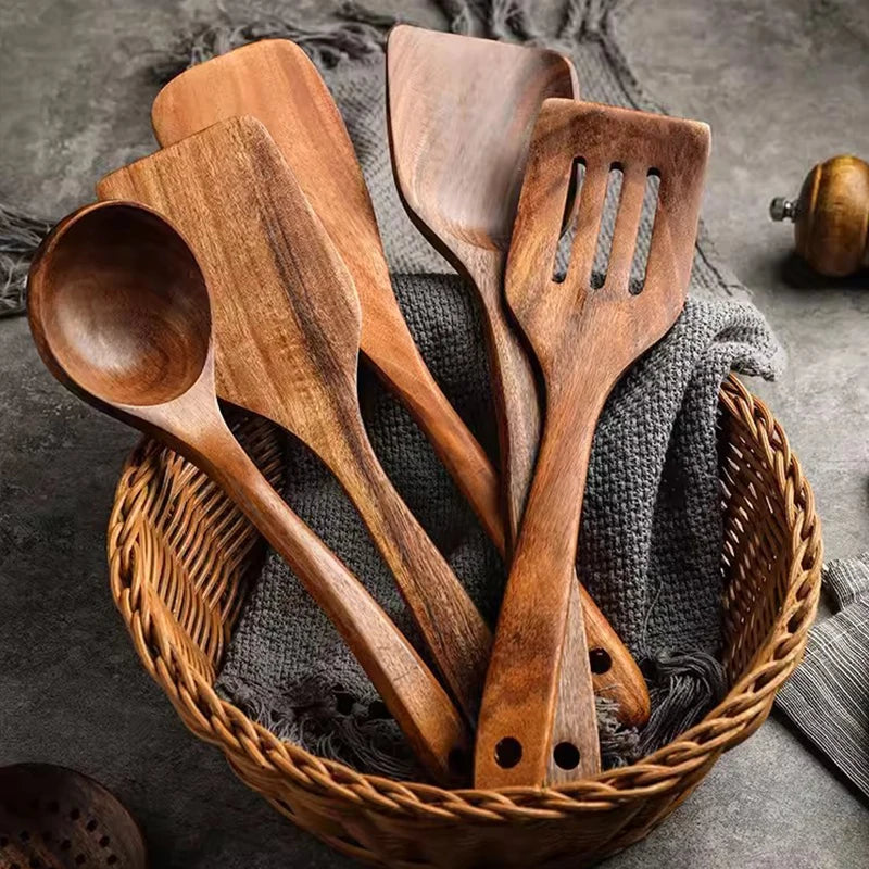 Teak Wooden Spatulas Kitchen Utensils Cooking Utensil Eco-Friendly Wood Spatula for Non Stick Cookware Quake