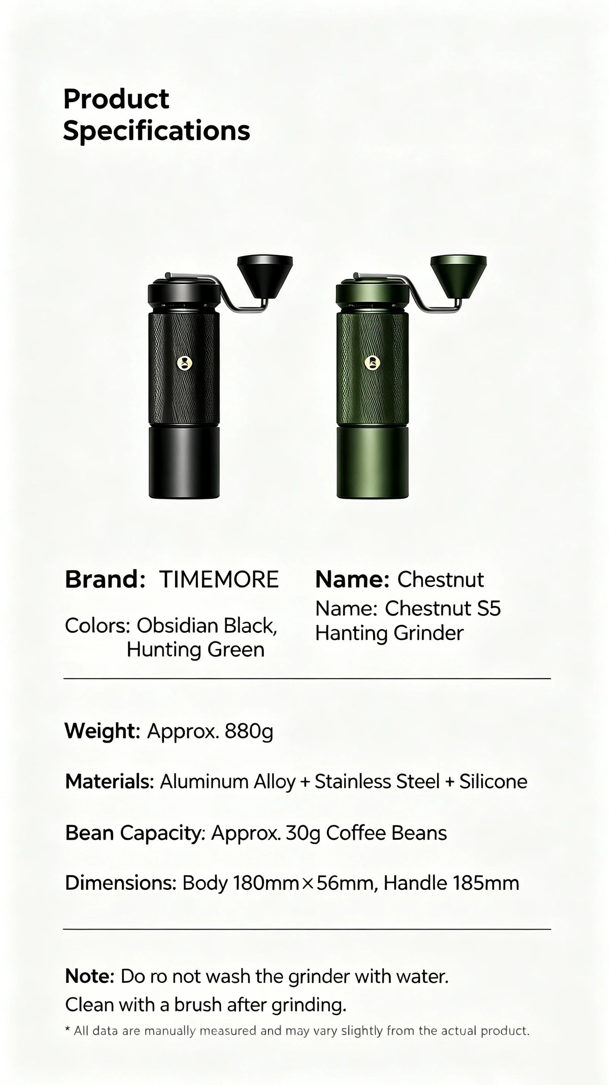 Timemore Chestnut S5 Hand Coffee Grinder Manual Coffee Bean Mill Grinder For Pour Over Espresso Household Coffee Grinding Tool Quake