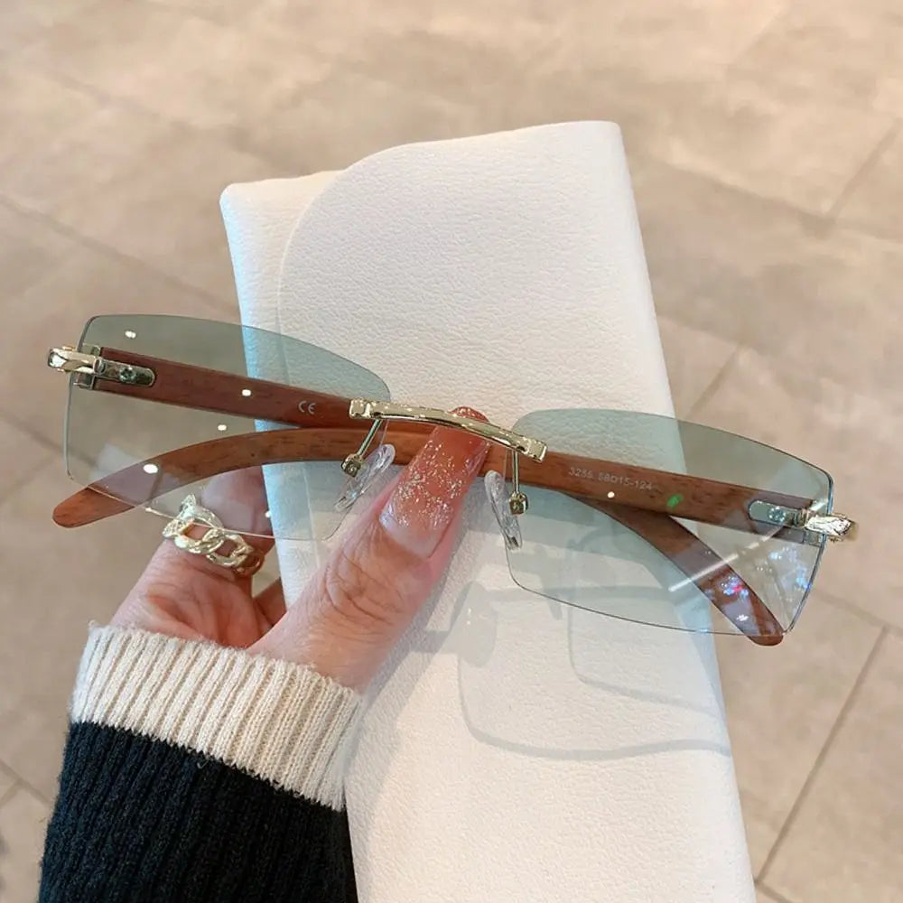 Trendy Punk Sunglasses Rimless Rectangle Sun Glasses for Women Men UV400 Driving Shades Fashion Frameless Gradient Eyewear Quake Gold-Gradient Green