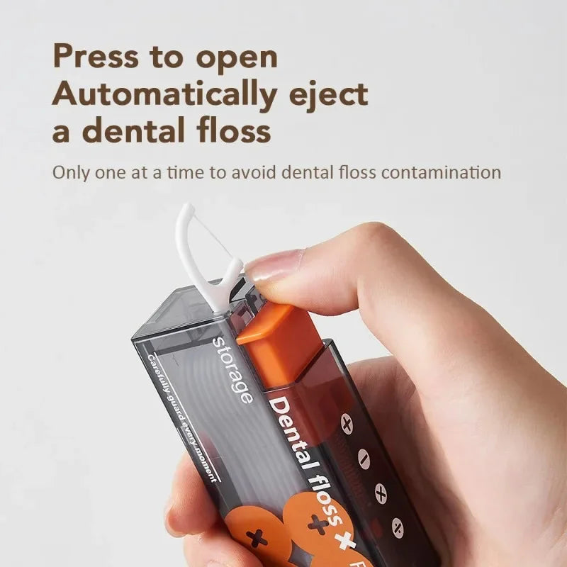 Portable Floss Dispenser Includes 10Pcs Floss Automatic Ejectable Floss Organiser Oral Care Press-on Disposable Flossing Sticks Quake