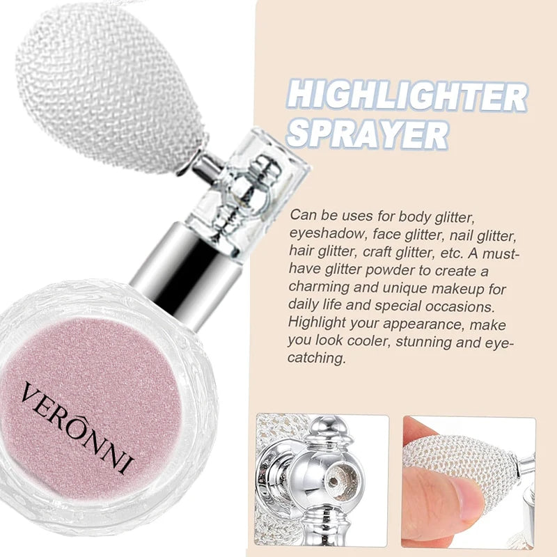 Fashion Highlighter Powder Spray High Gloss Glitter Powder Spray Shimmer Sparkle Powder Makeup for Face Body Highlight Makeup Quake