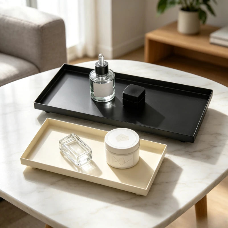 Nordic Minimalist Metal Storage Tray,Entryway Desktop Organizer for Cosmetics Aromatherapy Jewelry Decor Large Small Size Quake