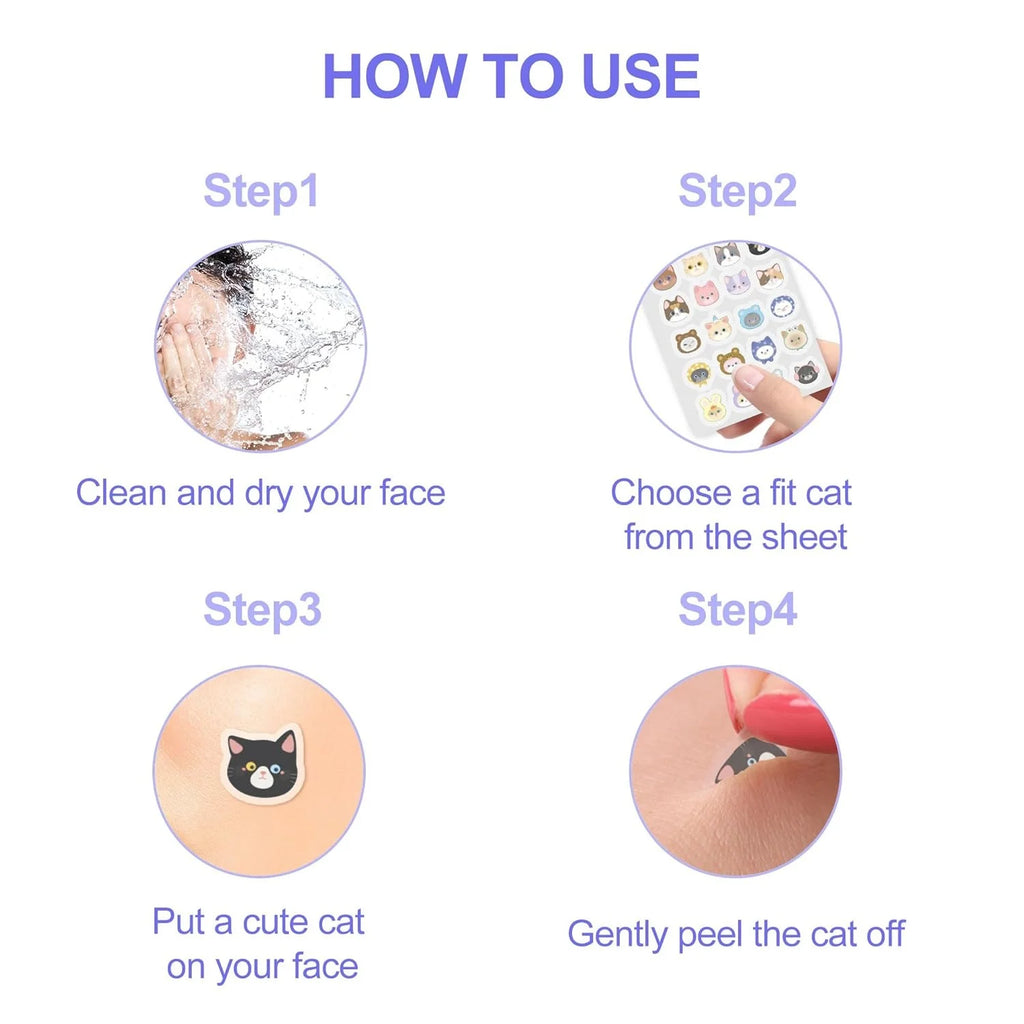 600pcs Cartoon acne patch, cute cat-shaped facial concealer acne patch, safe, non-toxic, Quake