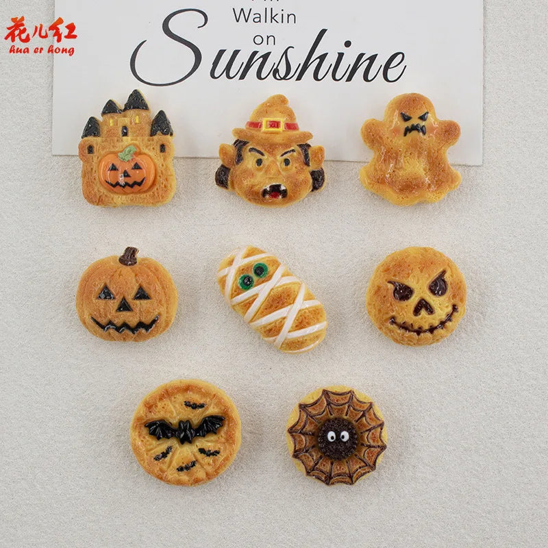 20Pcs Halloween Pumpkin Ghost Spider Biscuits Bread Resin Cabochon Flatback Figurines DIY Ornament Decor Crafts Accessories Quake