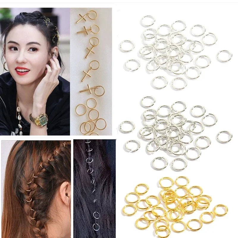 50Pcs Mix Color Hair Braids Dreadlock Beads Hair Cuffs Rings Tube Accessories Opening Hoop Circle 14-18mm Inner Hole Hair Rings Quake