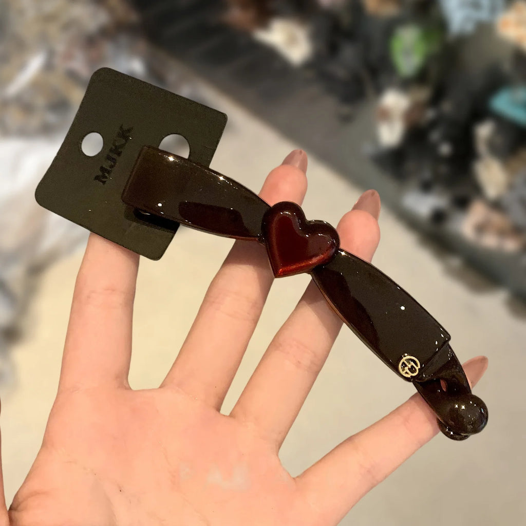 Korean Sweet and Cool Style Banana Clip Retro Versatile Bow Love Vertical Clip Hairpin Elegant Ponytail Clip Quake