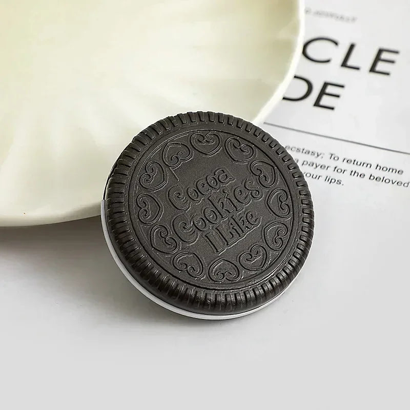 1pc Mini Pocket Chocolate Makeup Mirror Cookie Biscuits Compact Make Up Mirror with Comb Portable Traveling Folding Mini Miroir Quake black